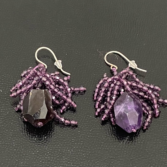Handmade Amethyst Crystal Cluster Beads Drop Earrings - Picture 7 of 11